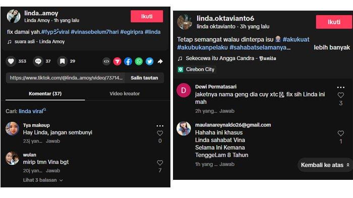 Akun medsos bernama Linda yang viral disebut-sebut netizen sebagai sahabat Vina Cirebon jadi sorotan.
