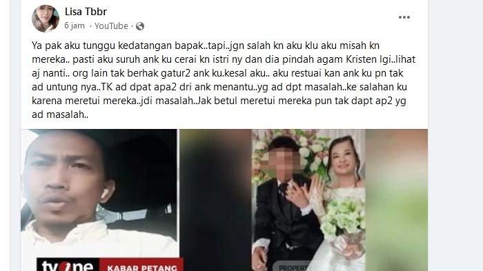 Unggahan Lisa yang meminta anaknya, Kevin, untuk menceraikan Mariana (Facebook)