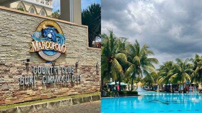 WISATA BOGOR - Marcopolo Water Adventure, tempat wisata keluarga di kawasan Bukit Cimanggu City, Bogor. Tampak area pintu masuk dengan papan nama khas serta kolam utama yang dikelilingi pepohonan rindang dan berbagai wahana air, menjadi daya tarik utama bagi pengunjung yang ingin berlibur bersama keluarga.