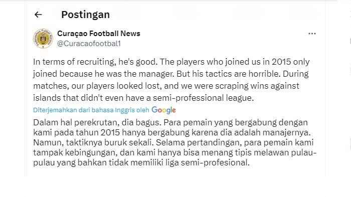 Testimoni media Curacao di Twitter soal kinerja Patrick Kluivert selama melatih tim di negaranya