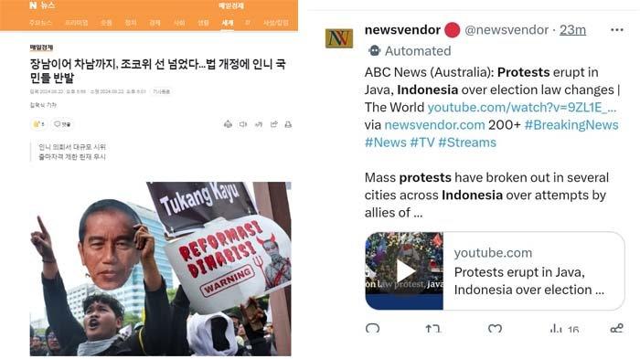Imbas dari demonstrasi kawal putusan MK kemarin, Kamis (22/8/2024), media asing ramai memberitakan kondisi politik Indonesia.