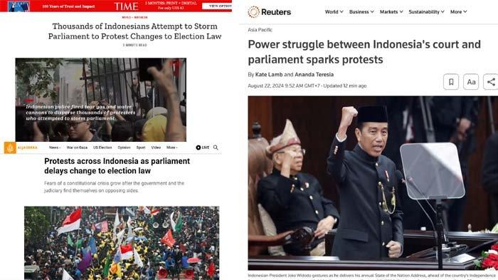 Imbas dari demonstrasi kawal putusan MK kemarin, Kamis (22/8/2024), media asing ramai memberitakan kondisi politik Indonesia.