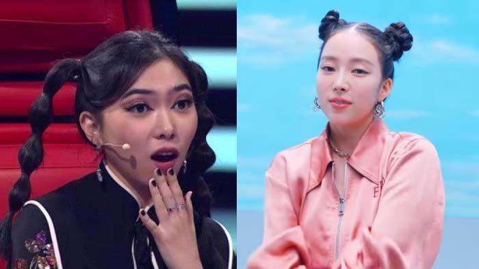 Isyana Sarasvati (kiri) viral disebut-sebut mirip dengan Narin Meovv (kanan)