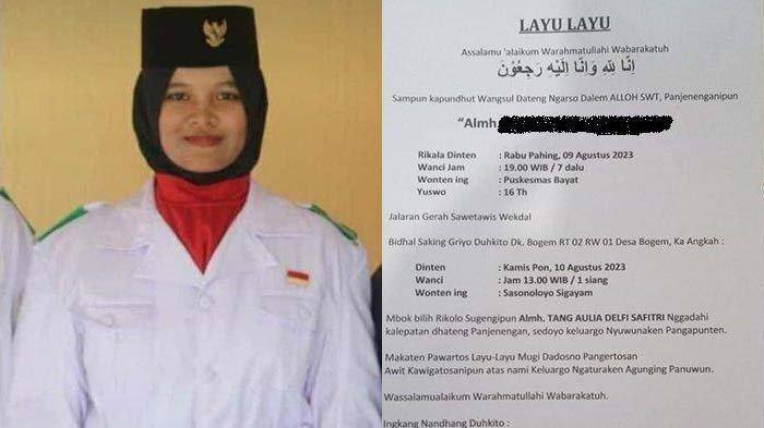 TA (16) siswi asal Desa Bogem, Kecamatan Bayat, Klaten dinyatakan meninggal dunia usai latihan Paskibra (TribunSolo.com/Istimewa)