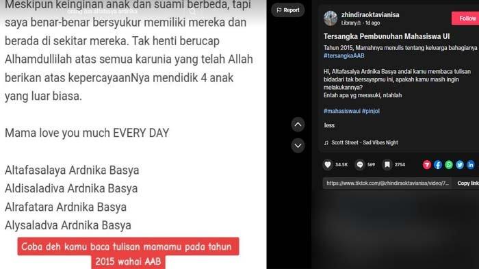 Curhatan lawas ibunda Altaf, pembunuh mahasiswa UI bernama Zidan tuai sorotan. Altaf adalah sulung dari empat bersaudara yang jadi kebanggaan sang ibu