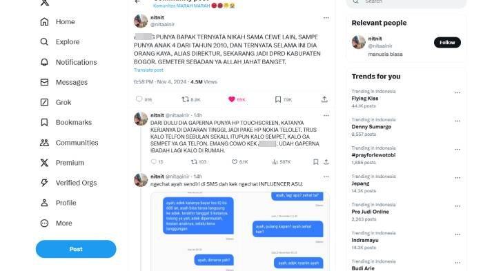 postingan anak Candra Kusuma, anggota DPRD Kabupaten Bogor yang viral diduga telantarkan istri dan anak