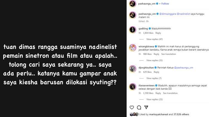 PASHA LABRAK DIMAS ANGGARA: Tangkapan layar postingan Pasha Ungu yang memicu kehebohan yakni melabrak Dimas Anggara, disadur pada Selasa (24/6/2025). Geger aksi Pasha Ungu ngamuk hingga labrak aktor Dimas Anggara secara online. Pemicu kekesalan Pasha pun diungkap oleh Okie Agustina sang mantan istri.