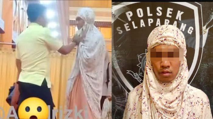 PRIA PAKAI MUKENAH: Tangkapan layar sosok pria viral bermukenah, disadur pada Selasa (15/4/2025). Akhirnya terjawab penyebab pria viral di Lombok Tengah nekat pakai mukenah di masjid. Pria bernama Farhan itu ternyata punya hobi aneh di rumahnya.