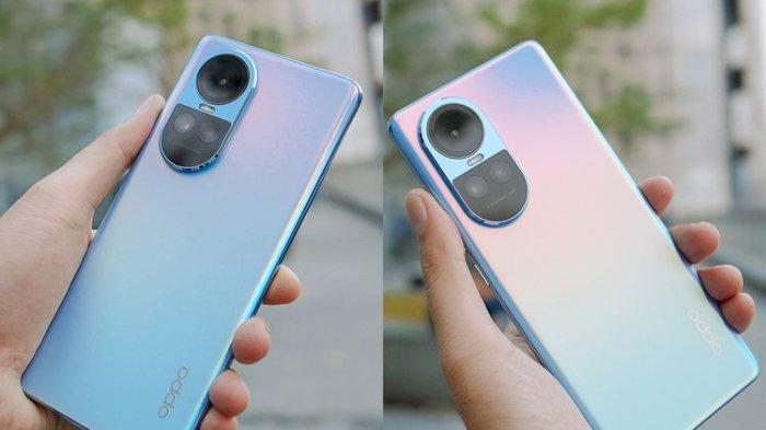 Punggung Oppo Reno10 5G terbuat dari kaca dengan finishing frosted sehingga terkesan halus. Untuk varian Ice Blue, warnanya tampak berubah-ubah dalam gradasi, tergantung sudut pandang.