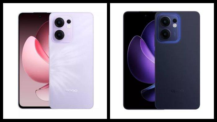 Kolase tangkap layar OPPO RENO13  F 5G - Oppo Reno13 F 5G varian warna Plume Purple dan Luminous Blue.