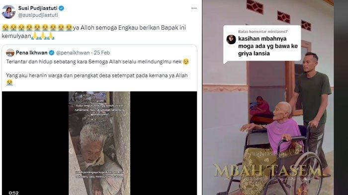 Tangkapan layar cuitan Susi Pudjiastuti yang miris melihat Mbah Tasem hidup sebatang kara, disadur pada Kamis (27/2/2025). (Twitter/susipudjiastuti - TikTok/ariefcamra)