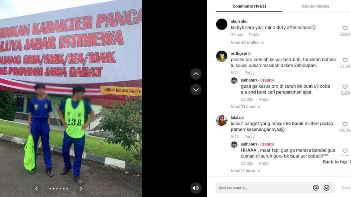 PROGRAM DEDI MULYADI: Tangkapan layar postingan viral di media sosial curhatan siswa SMA masuk barak militer bukan karena nakal atau punya masalah. Ceritanya berbeda dengan klaim Dedi Mulyadi, disadur pada Rabu (21/5/2025).
