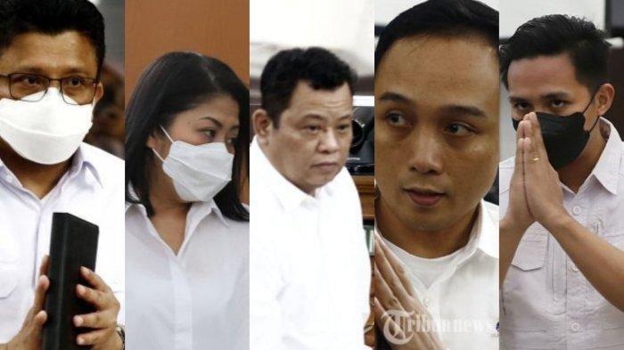 Lima terdakwa kasus pembunuhan Brigadir J (dari kiri ke kanan) Ferdy Sambo, Putri Candrawathi, Kuat Maruf, Bripka Ricky Rizal dan Bharada Richard Eliezer aliasa Bharada E