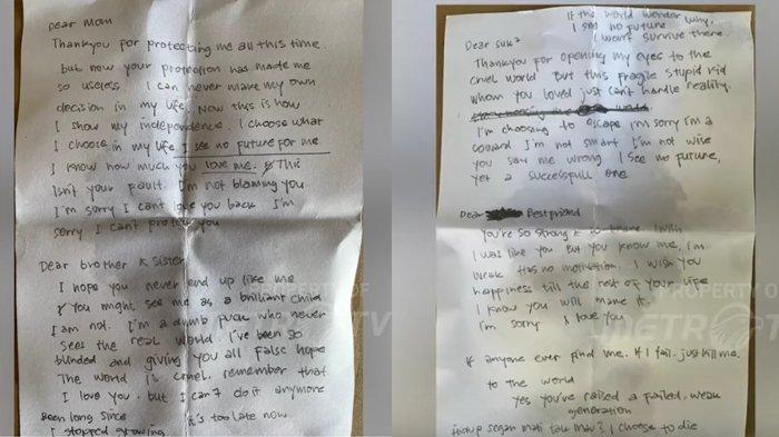 Surat wasiat mahasiswi FKH Unair sebelum tewas misterius dengan posisi kepala terbungkus plastik. CA menitipkan pesan untuk ibunda, saudara kandung, sahabat, dan teman-temannya