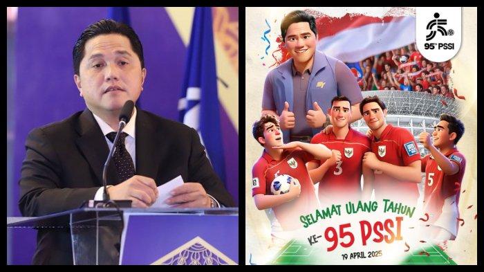UNGGAHAN ERICK THOHIR PAKAI AI - Kolase foto Menteri BUMN Erick Thohir dan unggahan Erick Thohir di Instagram tentang ulang tahun PSSI yang ke-95.