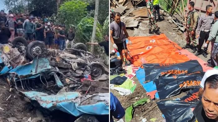 TRUK TABRAK ANGKOT - sebuah truk pembawa pasir menabrak angkutan umum dan rumah warga di Kalijambe, Purworejo, Rabu (7/5/2025).