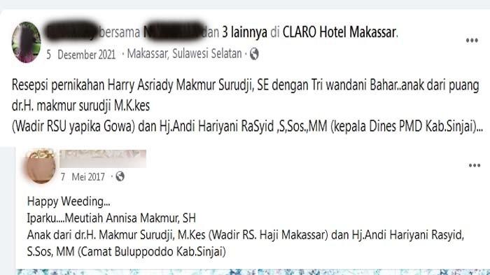 Unggahan keluarga soal pernikahan anak-anak dokter Makmur. Tertera jabatan mentereng dokter Makmur dengan istrinya
