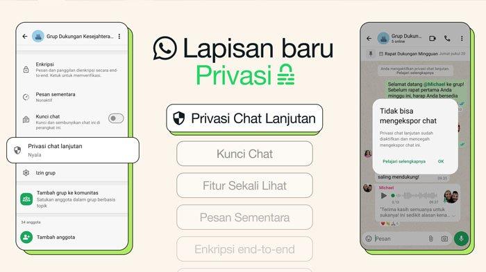 FITUR BARU WHATSAPP: Ilustrasi fitur baru WhatsApp, disadur pada Kamis (1/5/2025). Kenali fitur baru di WhatsApp bernama privasi chat lanjutan. Fitur tersebut berguna untuk melindungi chat rahasia dan penting di grup WA.