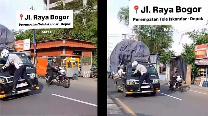 Petugas Dishub yang naiki mobil pikap yang kelebihan beban muatan