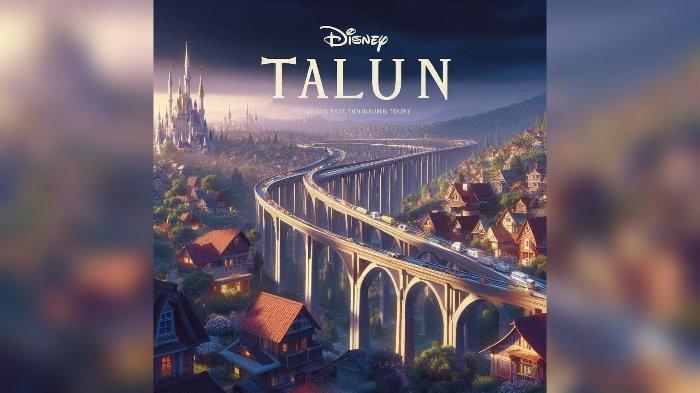 Tangkapan layar postingan warganet di Cirebon terkait kecanggihan teknologi AI untuk membuat gambar ala poster seperti di film-film animasi Disney. Di Talun jadi ada jalan layang.