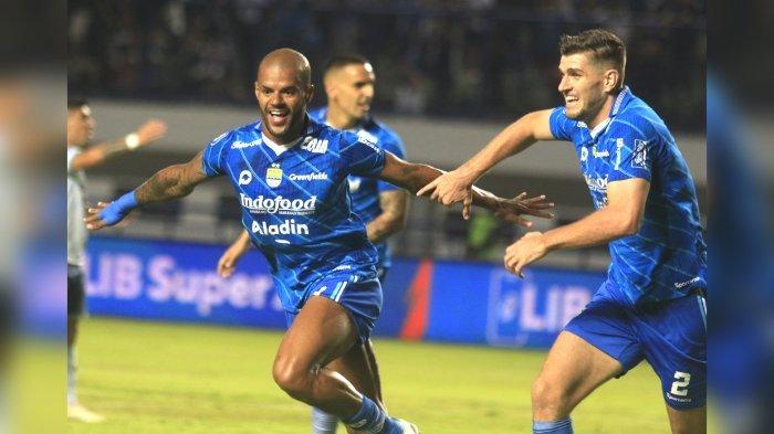 Seleberasi David da Silva setelah mencetak gol di laga Persib Bandung vs Persita Tangerang, Minggu (1/10/2023).