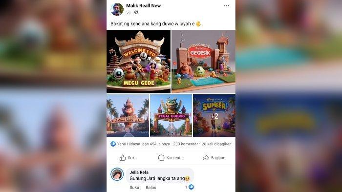Tangkapan layar postingan warganet di Cirebon terkait kecanggihan teknologi AI untuk membuat gambar ala poster seperti di film-film animasi Disne.