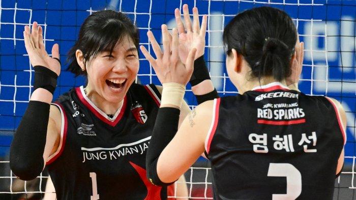 Tim bola voli putri Red Sparks berhasil meraih kemenangan atas Gs Caltex di set pertama putaran keenam Liga Voli Korea Selatan 2023-2024 pada, Kamis (7/3/2024).
