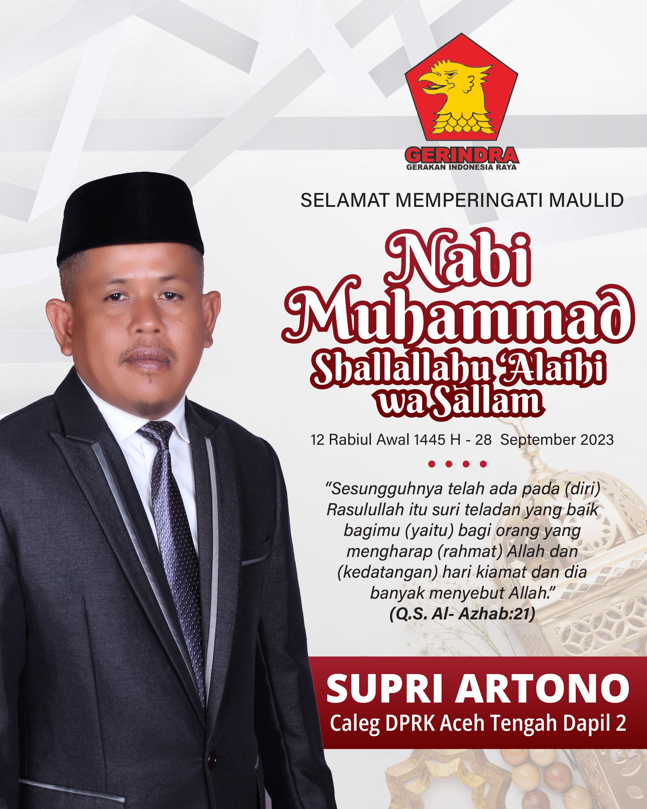 Supri Artono Mengucapkan Selamat Memperingati Maulid Nabi Muhammad SAW 1445 H