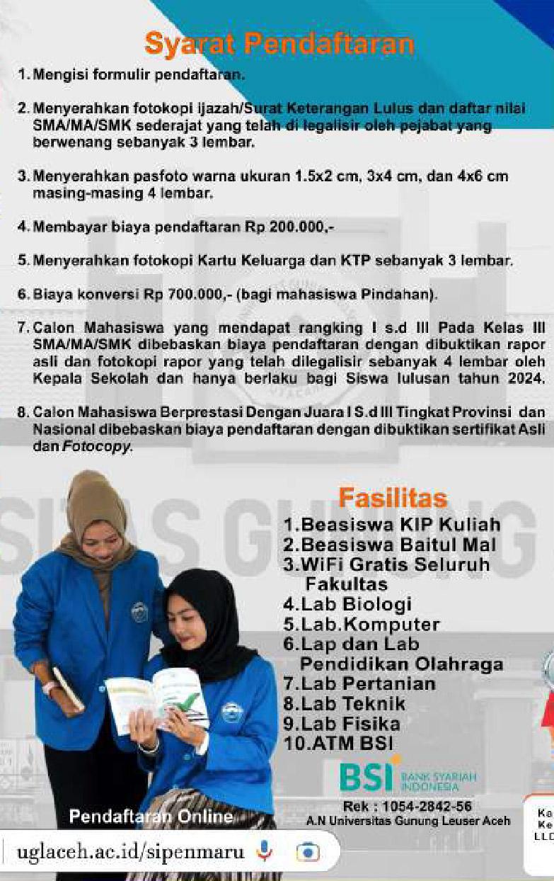 Syarat pendaftaran dan Fasilitas Universitas Gunung Leuser Aceh