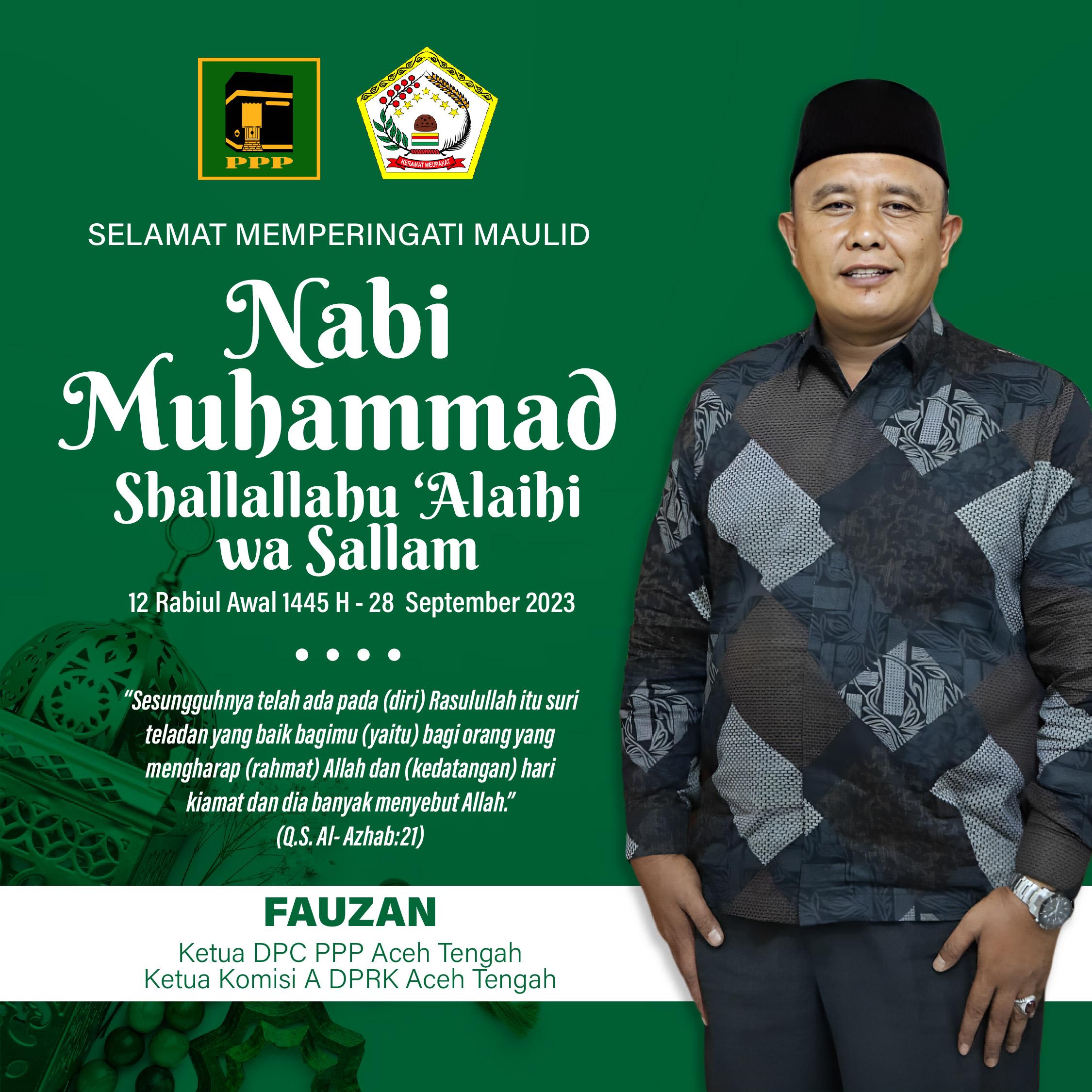Fauzan Mengucapkan Selamat Memperingati Maulid Nabi Muhammad SAW 1445 H