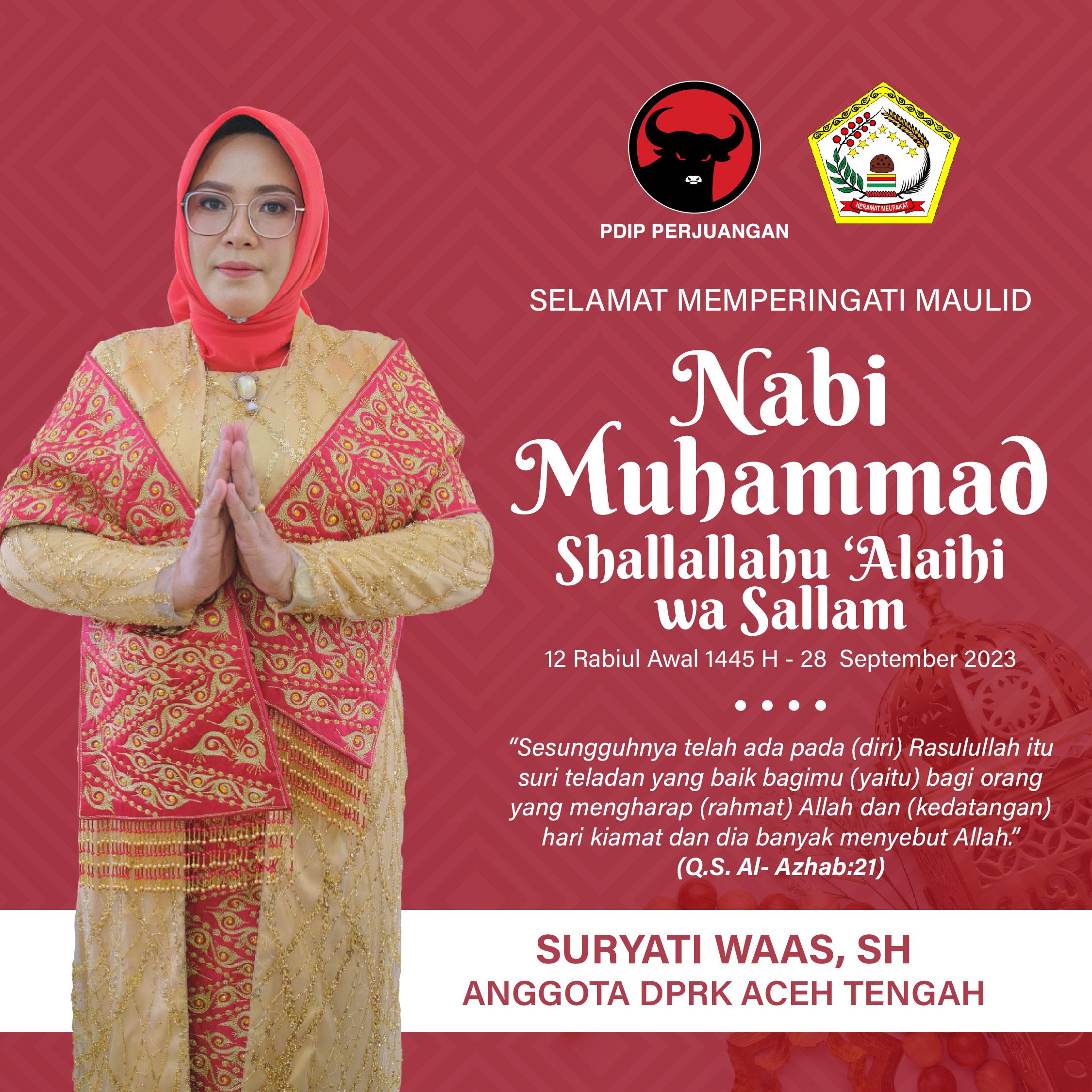 Suryati Waas Mengucapkan Selamat Memperingati Maulid Nabi Muhammad SAW 1445 H