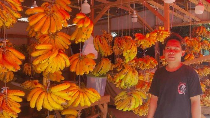 Aryo Ibrahim menanti pembeli pisang di Jl Madura Kota Gorontalo.