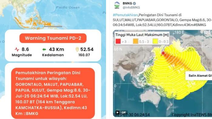 TSUNAMI GORONTALO - Rilis Badan Meteorologi, Klimatologi, dan Geofisika (BMKG) soal peringatan dini tsunami yang bakal landa Provinsi Gorontalo, Sulawesi Utara, Maluku Utara dan Papua Barat.