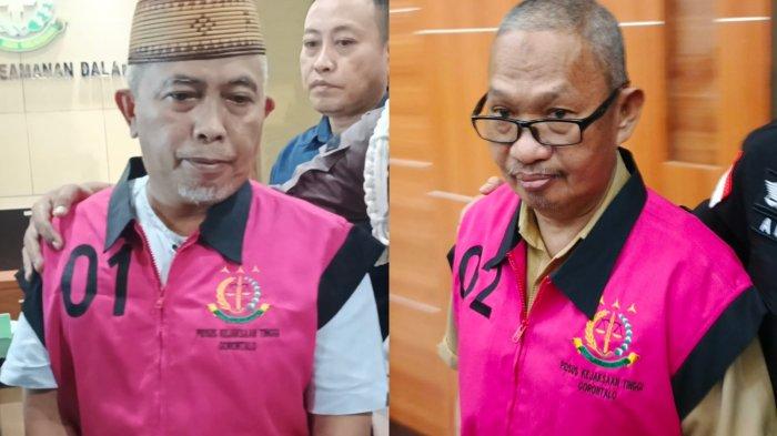 Dua tersangka kasus penyalahgunaan proyek Jalan Nani Wartabone, Faisal Lahay (kiri) dan Antum Abdullah (kanan) saat digiring menuju mobil tahanan di Kejati Gorontalo, Selasa (11/6/2024)