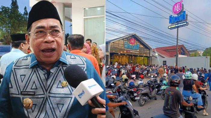 POLEMIK MIE GACOAN — Kolase foto Wali Kota Gorontalo Adhan Dambea dan Mie Gacoan. Wali Kota Gorontalo akan menyegel Mie Gacoan perihal upah buruh bangunan yang belum dibayar kontraktor.