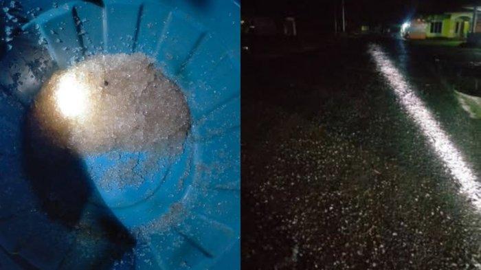 HUJAN JELI: Foto butiran jeli berhamburan di jalanan Desa Leyao Kecamatan Tomilito, Kabupaten Gorontalo Utara, Sabtu (15/2) malam. Peristiwa ini sempat menghebohkan masyarakat.