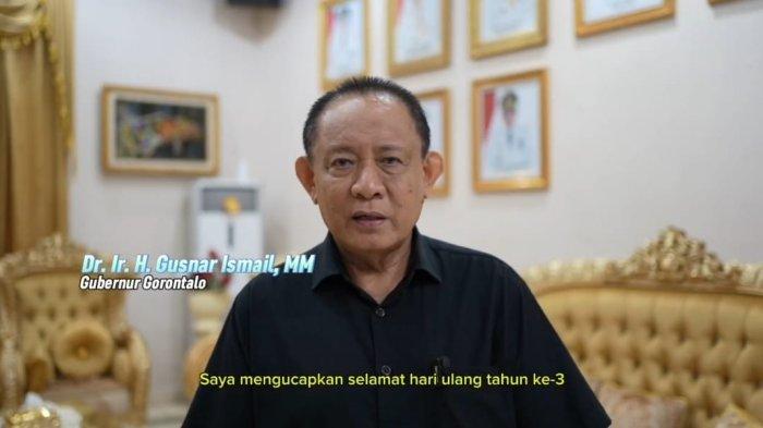 TARIK MODAL - Gubernur Gorontalo Gusnar Ismail, saat memberikan ucapan selamat HUT ke-3 TribunGorontalo.com. Gusnar Ismail beberapa waktu mempertimbangkan untuk menarik modal dari Bank SulutGo.