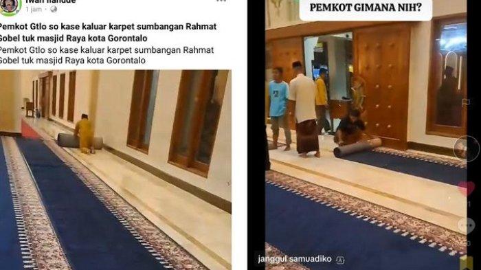 Jemaah Masjid Baiturrahim meradang ketika oknum Pemkot Gorontalo menggulung karpet sajadah.