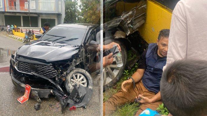 KECELAKAAN KETUA BAWASLU -- Idris Usuli Ketua Bawaslu Provinsi Gorontalo terkulai lemas saat mobil yang ditumpanginya kecelakaan pagi tadi, Sabtu (19/4/2025). Idris diketahui bertolak dari Tolinggula menuju Bandara Djalaludin Gorontalo.