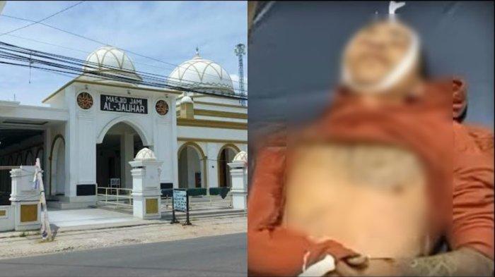PRIA TEWAS: Kolase foto seorang pria berinisial RL, warga Manado, Sulawesi Utara, diduga meninggal dunia usai ditangkap warga, dan Masjid Al-Jauhar yang sempat dijadikan tempat persembunyian RL untuk menghindari amukan massa.