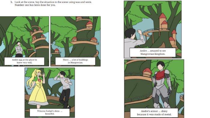 Worksheet 3.4 untuk kunci jawaban Bahasa Inggris SMP Kelas 9 Buku English For Nusantara Kurikulum Merdeka Halaman 158-159 poin b Section 3 Language Focus, Unit 1. Andre and Princess Suripit pada Chapter 3 Journeys to the Fantasy Worlds.