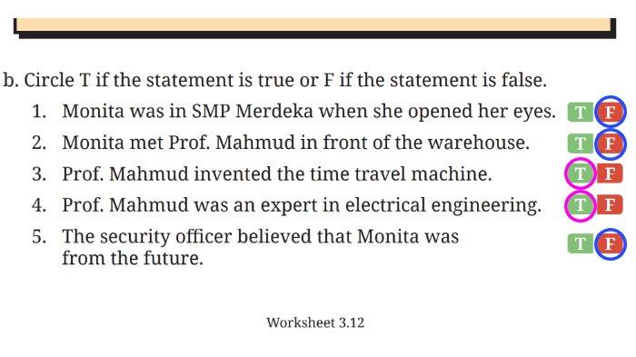 Kunci jawaban Bahasa Inggris untuk SMP Kelas 9 Buku English For Nusantara Kurikulum Merdeka Halaman 174 poin b atau Worksheet 3.12 Section 3 Reading, Unit 2. Back to the 90s pada Chapter 3 Journeys to the Fantasy Worlds.