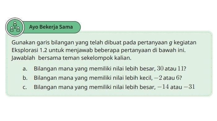 Kunci jawaban Matematika Kelas 7 halaman 10 Kurikulum Merdeka. Terdapat soal terkait nilai bilangan bulat pada tugas Ayo Bekerja Sama.