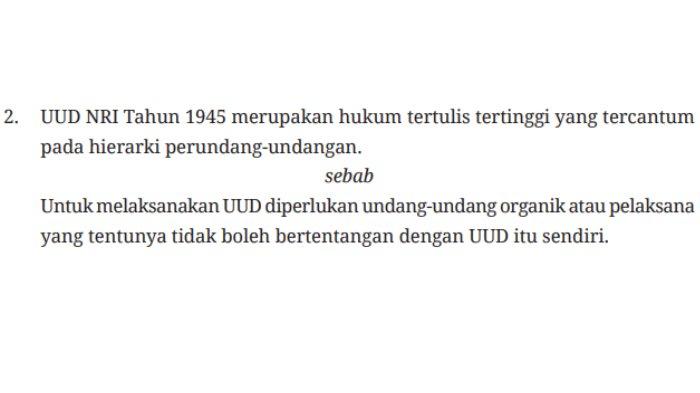 Kunci jawaban PKN SMA Kelas 10 Kurikulum Merdeka hal 119-120 Uji Kompetensi 2.6 Bab 2 tentang Hubungan Pancasilan dengan Peraturan Perundang-undangan.