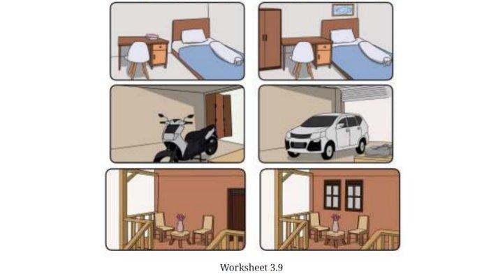 Soal Worksheet 3.9  untuk kunci jawaban Bahasa Inggris SMP Kelas 7 Buku English For Nusantara Kurikulum Merdeka Halaman 112-113 Section 5 Fun Time: What's Missing? Unit 1 My House pada Chapter 3 Home Sweet Home.