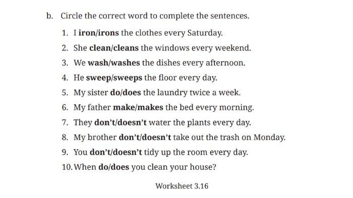 Worksheet 3.16 untuk kunci jawaban Bahasa Inggris SMP Kelas 7 Buku English For Nusantara Kurikulum Merdeka Halaman 123 poin b Section 3 Language Focus Unit 2 My House Chores pada Chapter 3 Home Sweet Home.
