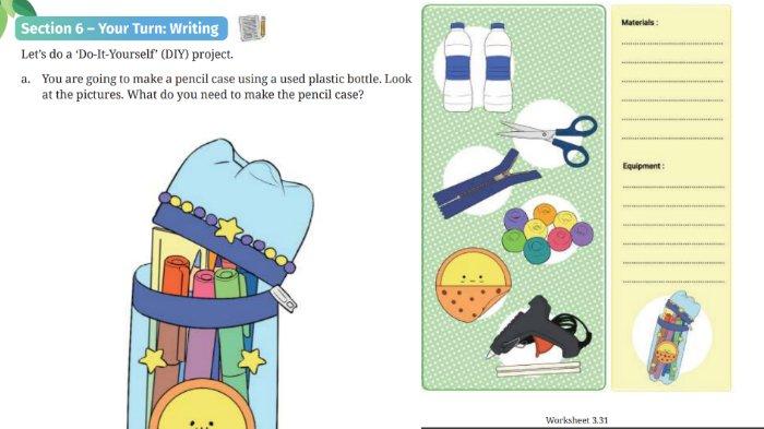 Worksheet 3.31 untuk kunci jawaban Bahasa Inggris SMP Kelas 7 Buku English For Nusantara Kurikulum Merdeka Halaman 140-141 poin a Section 6 Your Turn: Writing Unit 3 Let's Clean Up pada Chapter 3 Home Sweet Home.