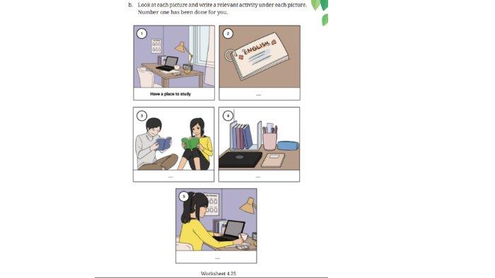 Soal Worksheet 4.25 untuk kunci jawaban Bahasa Inggris SMP Kelas 7 Buku English For Nusantara Kurikulum Merdeka Halaman 185 poin b Section 2 Reading Unit 3 My Study Habits pada Chapter 4 My School Activities.