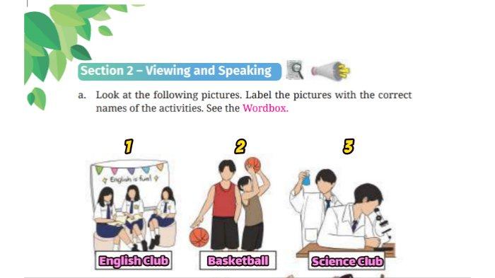 Kunci jawaban Bahasa Inggris untuk SMP Kelas 7 Buku English For Nusantara Kurikulum Merdeka Halaman 220 poin a atau Worksheet 5.9 Section 2 Viewing and Speaking, Unit 2 Extracurricular Activities pada Chapter 5 This is My School.