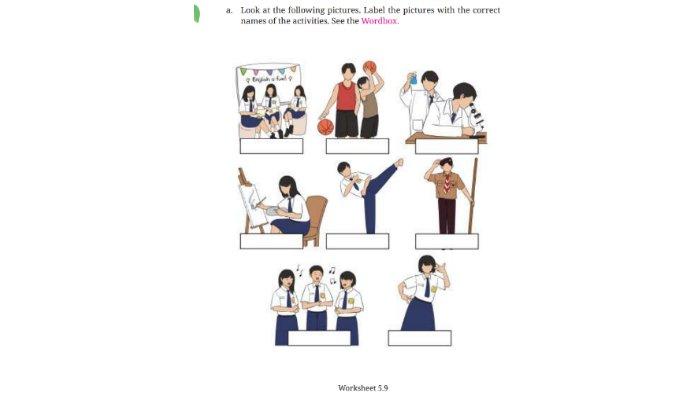 Worksheet 5.9 untuk kunci jawaban Bahasa Inggris SMP Kelas 7 Buku English For Nusantara Kurikulum Merdeka Halaman 220 poin a Section 2 Viewing and Speaking, Unit 2 Extracurricular Activities pada Chapter 5 This is My School.